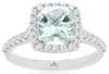1.83CT DIAMOND & AAA AQUAMARINE 14KT WHITE GOLD CUSHION & ROUND SQUARE HALO RING
