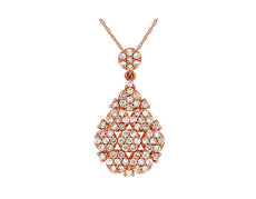 .60CT DIAMOND 14KT ROSE GOLD 3D CLASSIC MULTI FLOWER TEAR DROP FLOATING PENDANT