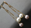 ESTATE LARGE 1.07CT DIAMOND & AAA WHITE & PINK SOUTH SEA PEARL 18KT ROSE GOLD EARRINGS