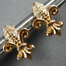 ESTATE .06CT DIAMOND 14KT ROSE GOLD 3D CLASSIC FLEUR DE LIS FUN STUD EARRINGS
