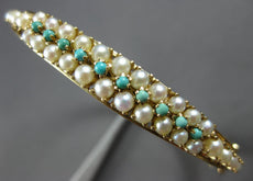 Wide Aaa South Sea Pearl & Turquoise 14K Yellow Gold Cuff Bangle Bracelet #27812