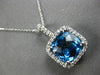 LARGE 5.47CT DIAMOND & AAA BLUE TOPAZ 14K WHITE GOLD CUSHION HALO SQUARE PENDANT