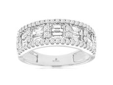 1.12CT DIAMOND 14KT WHITE GOLD 3D ROUND & BAGUETTE MULTI SQUARE ANNIVERSARY RING