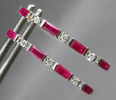 .65CT DIAMOND & AAA RUBY 14KT WHITE GOLD ROUND & BAGUETTE HOOP HANGING EARRINGS
