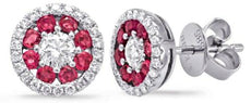 1.04CT DIAMOND & AAA RUBY 14KT WHITE GOLD 3D CLASSIC FLOWER HALO STUD EARRINGS