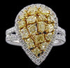 2.73CT WHITE & FANCY YELLOW DIAMOND 18KT 2 TONE GOLD 3D PEAR SHAPE CLUSTER RING