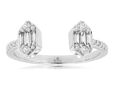 .39CT DIAMOND 14K WHITE GOLD 3D ROUND & BAGUETTE CLUSTER DOUBLE HEXAGON FUN RING