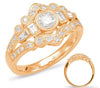 .68CT DIAMOND 14KT ROSE GOLD ROUND & BAGUETTE FILIGREE MILGRAIN FLOWER FUN RING