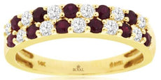 .87CT DIAMOND & AAA RUBY 14KT YELLOW GOLD ROUND SHARED PRONG 2 ROW WEDDING RING