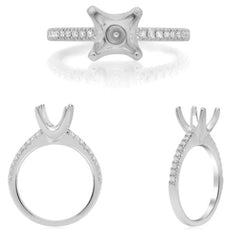 ESTATE .16CT DIAMOND 14KT WHITE GOLD 3D ROUND 4 PRONG SEMI MOUNT ENGAGEMENT RING