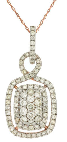 .50CT DIAMOND 14K WHITE & ROSE GOLD 3D CLUSTER SQUARE LOVE KNOT FLOATING PENDANT