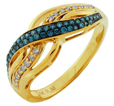 .26CT WHITE & BLUE DIAMOND 14KT YELLOW GOLD 3D MULTI ROW CRISS CROSS FUN RING