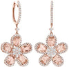 4.74CT DIAMOND & AAA MORGANITE 14KT ROSE GOLD OVAL & ROUND FUN HANGING EARRINGS