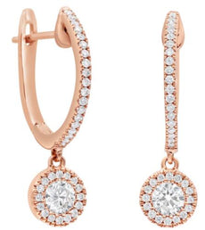 .37CT DIAMOND 14KT ROSE GOLD CLASSIC SOLITAIRE FLOWER LEVERBACK HANGING EARRINGS