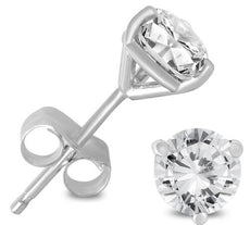 ESTATE 1.0CT DIAMOND 14KT WHITE GOLD CLASSIC ROUND 3 PRONG MARTINI STUD EARRINGS