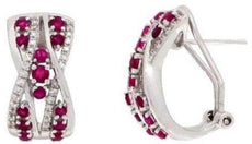 1.15CT DIAMOND & AAA RUBY 14KT WHITE GOLD CRISS CROSS FUN LOVE CLIP ON EARRINGS