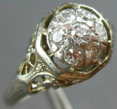 ANTIQUE ART DECO .21CT DIAMOND 18KT WHITE GOLD 3D FLOWER ENGAGEMENT RING #27342