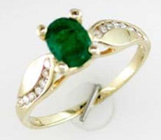 .87CT DIAMOND & AAA EMERALD 14KT YELLOW GOLD 3D CLASSIC OVAL & ROUND LOVE RING
