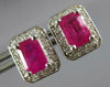 ESTATE 3.10CT DIAMOND & AAA RUBY 14KT WHITE GOLD EMERALD CUT HALO STUD EARRINGS