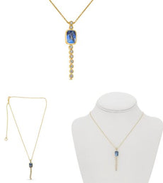 4.41CT DIAMOND & AAA SAPPHIRE 18KT YELLOW GOLD 3D CUSHION & ROUND BEZEL NECKLACE
