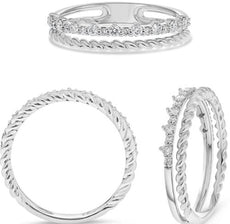 .22CT DIAMOND 14KT WHITE GOLD 3D ROUND BY THE YARD DOUBLE BAND ROPE FUN RING