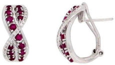 1.09CT DIAMOND & AAA RUBY 14K WHITE GOLD MULTI ROW CRISS CROSS INFINITY EARRINGS