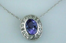 .98CT DIAMOND & AAA TANZANITE 14KT WHITE GOLD 3D OVAL & ROUND HALO BEZEL PENDANT
