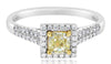 .81CT WHITE & FANCY YELLOW DIAMOND 14KT 2 TONE GOLD CUSHION & ROUND SQUARE RING
