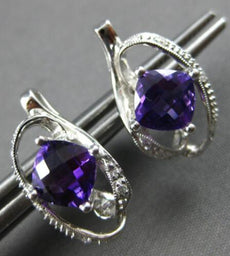 1.71CT DIAMOND & AAA AMETHYST 14KT WHITE GOLD CUSHION & ROUND LEAF STUD EARRINGS