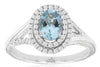 .93CT DIAMOND & AAA AQUAMARINE 14KT WHITE GOLD OVAL & ROUND FRIENDSHIP LOVE RING
