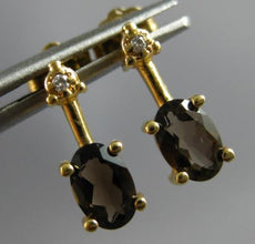 1.02CT DIAMOND & AAA SMOKY TOPAZ 14KT YELLOW GOLD OVAL & ROUND HANGING EARRINGS