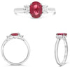 ESTATE 3.76CT DIAMOND & AAA RUBY PLATINUM 3D OVAL & ROUND 3 STONE CLASSIC RING