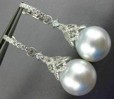 LARGE .95CT DIAMOND & SOUTH SEA PEARL 18KT WHITE GOLD FILIGREE HANGING EARRINGS