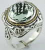 LARGE 6.30CT AAA GREEN AMETHYST 14K YELLOW GOLD & 925 SILVER FILIGREE ROUND RING