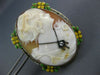 ANTIQUE LARGE .05CT DIAMOND & ENAMEL 14KT WHITE GOLD LADY CAMEO BROOCH PENDANT