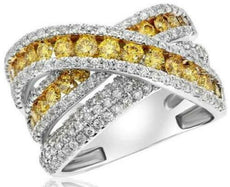 2.22CT WHITE & FANCY YELLOW DIAMOND 18KT WHITE GOLD CRISS CROSS ANNIVERSARY RING