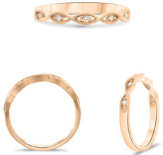 ESTATE .05CT DIAMOND 14K ROSE GOLD 3D ROUND MULTI LEAF FILIGREE ANNIVERSARY RING
