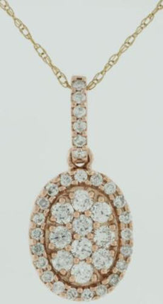 .48CT DIAMOND 14KT ROSE GOLD 3D ROUND CLUSTER OVAL HALO FLORAL FLOATING PENDANT