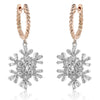 1.0CT DIAMOND 14KT WHITE & ROSE GOLD ROUND & BAGUETTE SNOWFLAKE HANGING EARRINGS