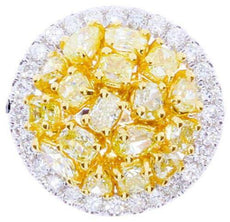 1.85CT WHITE & FANCY YELLOW DIAMOND 18K 2 TONE GOLD 3D MULTI SHAPE CIRCULAR RING