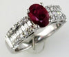 Estate 1.98Ct Diamond & AAA Ruby 14Kt White Gold Oval Round & Baguette Engagement Ring