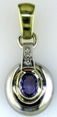 .80CT DIAMOND & AAA TANZANITE 14K 2 TONE GOLD OVAL & ROUND CHANNEL BEZEL PENDANT