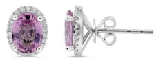 3.02CT DIAMOND & AAA PINK SAPPHIRE 14KT WHITE GOLD 3D OVAL & ROUND STUD EARRINGS