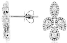 ESTATE .67CT DIAMOND 14KT WHITE GOLD 3D MULTI LEAF FLORAL FUN HANGING EARRINGS
