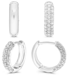 .50CT DIAMOND 14KT WHITE GOLD 3D ROUND CLASSIC 3 ROW HUGGIE FUN HANGING EARRINGS
