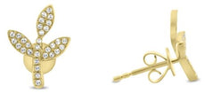 ESTATE .17CT DIAMOND 14KT YELLOW GOLD 3D CLASSIC MULTI LEAF FLORAL STUD EARRINGS