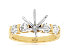 .80CT DIAMOND 14K 2 TONE GOLD 5 STONE CHANNEL 6 PRONG SEMI MOUNT ENGAGEMENT RING