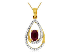 .77CT DIAMOND & AAA RUBY 14K YELLOW GOLD OVAL & ROUND TEAR DROP FLOATING PENDANT