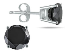 ESTATE 5.0CT BLACK DIAMOND 14KT WHITE GOLD CLASSIC SOLITAIRE ROUND STUD EARRINGS
