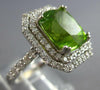 LARGE 5.46CT DIAMOND & AAA PERIDOT 14KT WHITE GOLD DOUBLE HALO ENGAGEMENT RING